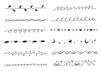 シンプルな手描きの罫線セット　仕切り線