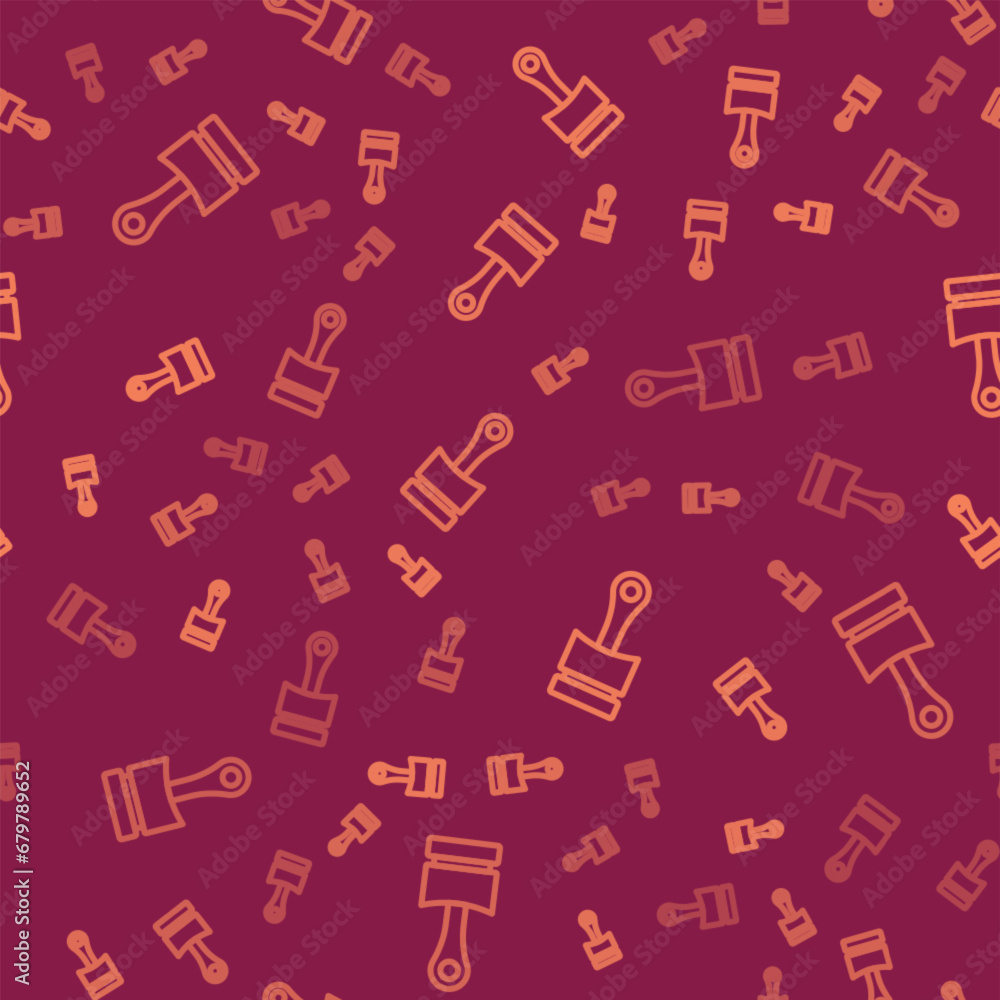 Poster brown line engine piston icon isolated seamless pattern on red background. car engine piston sign. v