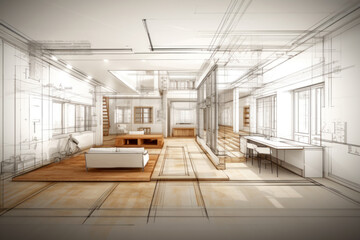 Creative visualization of a chic living room layout - obrazy, fototapety, plakaty