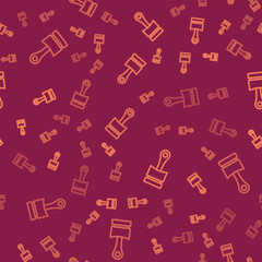 Brown line Engine piston icon isolated seamless pattern on red background. Car engine piston sign. Vector