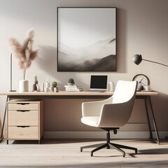 A minimalist home office with a comfortable chair and a desk that is both functional and stylish