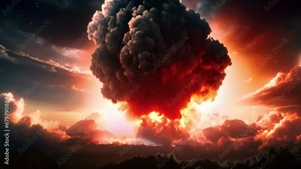 Poster a tremendous explosion creating a massive fireball illuminating the sky.