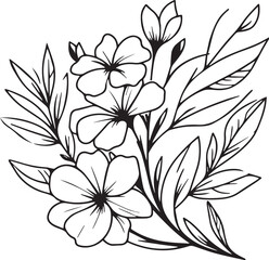 Isolated Periwinkle flower hand drawn vector sketch illustration, botanic collection branch of leaf buds natural collection coloring page floral bouquets engraved ink illustration