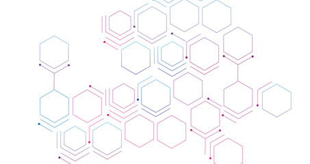 abstract hexagon background with blue and pink gradient color molecule structure