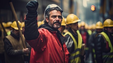 Angry workers protesting at the demonstration. - obrazy, fototapety, plakaty
