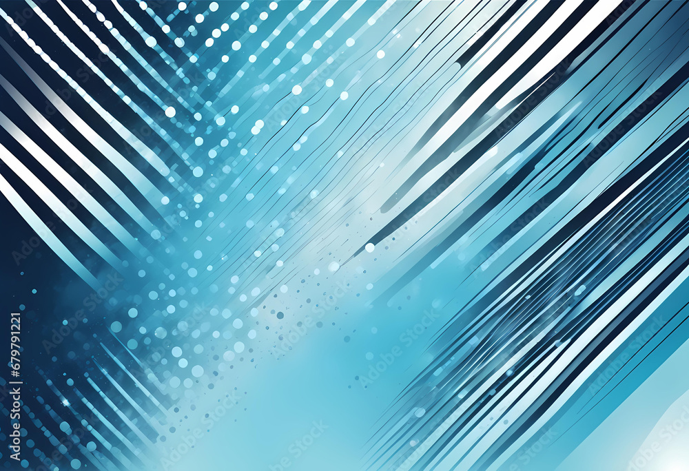 Poster abstract light blue and dark blue background with diagonal lines and halftone dots grid