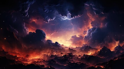 Fototapeta premium Space nebula on fire with purple and black flames.