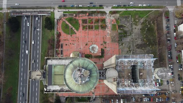 Drone flight near of the Genex tower, New Belgrade district, Serbia. Europe