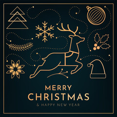 Naklejka premium Merry Christmas card with golden ornaments