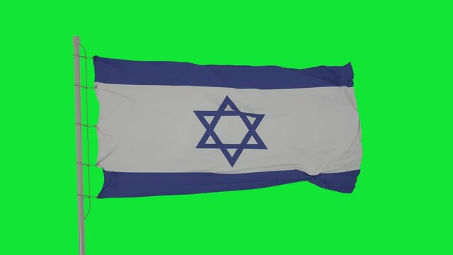 Israel flag is waving on green screen. Israel flag seamless loop animation