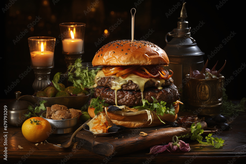 Wall mural Gourmet Delight: The Edible Masterpiece Burger