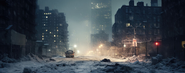 Urban environment during a snowstorm