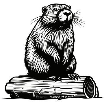 Beaver woodcut style drawing vector illustration