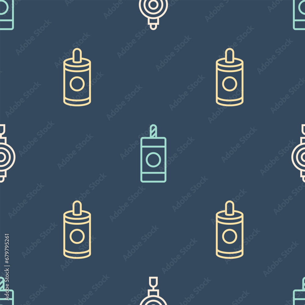 Poster set line chinese paper lantern, firework and on seamless pattern. vector