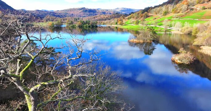 Majestic autumnal view of Lake Waters in Rydal, lake district area of United Kingdom. 
