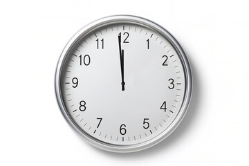 Wall clock with the time as one minute to midnight on New Years Eve before striking New Years Day, cut out and isolated on a white background, computer Generative AI stock illustration image