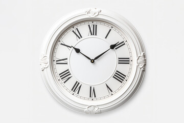White wall clock with a plastic rim, isolated on a white background, computer Generative AI stock illustration image