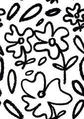Floral illustration vector, abstract hand drawn flower seamless pattern doodle element shape for texture background