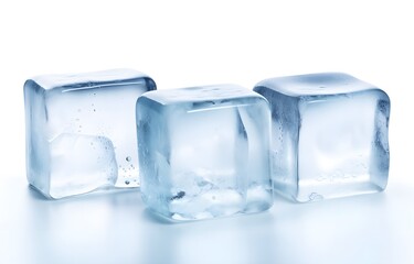 Obraz premium Three melting ice cubes on white background