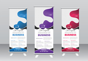 Corporate rollup banner design template, Modern business agency stands roll up banner design stands template, roll-up banner stand template design, Vertical roll-up template,