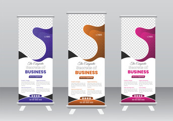Corporate rollup banner design template, Modern business agency stands roll up banner design stands template, roll-up banner stand template design, Vertical roll-up template,