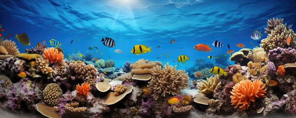 Fototapeta na wymiar Underwater world with coral reefs teeming with diverse marine life