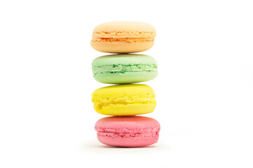 French dessert colorful macarons isolated on white background