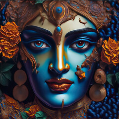 Beautiful image of lord krishna on black background - obrazy, fototapety, plakaty