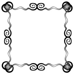 Vector abstract frame in the form of wavy gray lines and flowers on a white background