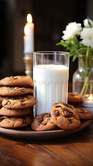 _chocolate_cookies_with_glass_of_milk_ uhd wallpaper