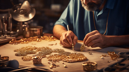 expert italian jewellery designer maestro creating a beautiful handmade piece of gold jewellery