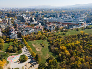 Fototapeta na wymiar Autumn view of South Park in city of Sofia, Bulgaria