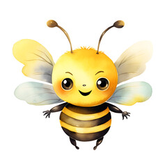 Cute watercolor smiling bee. 