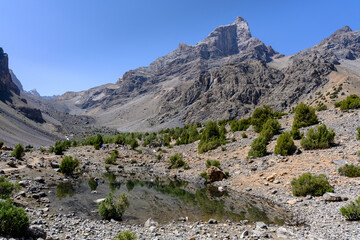 Fototapeta na wymiar A beautiful lake in the mountains of Tajikistan.