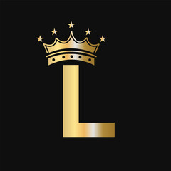 Crown Logo On Letter L With Star Icon. Luxury Symbol Vector Template
