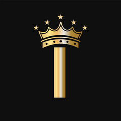 Crown Logo On Letter I With Star Icon. Luxury Symbol Vector Template