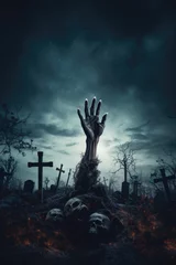 Foto op Plexiglas Zombie hand rising out of a graveyard in spooky night © thejokercze