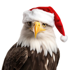 Obraz premium Bald Eagle in Santa Claus hat isolated on white background
