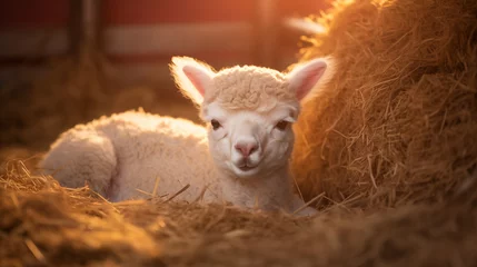 Foto op Canvas .Baby alpaca on the farm. © Анастасия Козырева