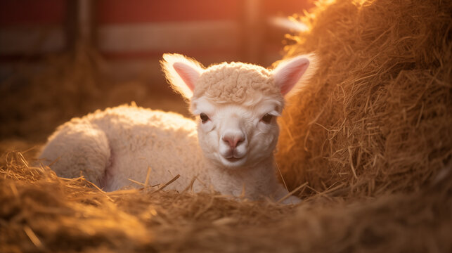 .Baby alpaca on the farm.