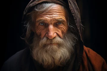 Fotobehang Old man with long white beard and mustache generative ai © Juanrastock