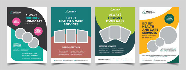 corporate home care flyer design template with editable brochure cover leaflet page poster layout template  - obrazy, fototapety, plakaty
