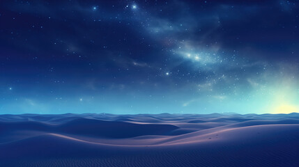 Night landscape with starry sky and sand dunes.