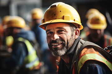 Bauarbeiter Handwerker mit gelbem Helm und Warnweste (Durch AI generiert)