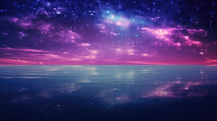 Abstract space background with starry sky and sea.