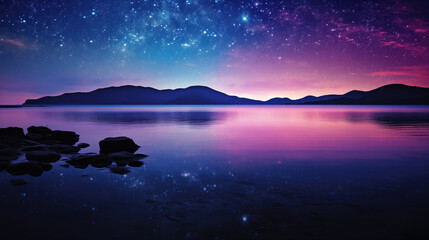 Fototapeta na wymiar Milky way over a lake with mountains in the background at night