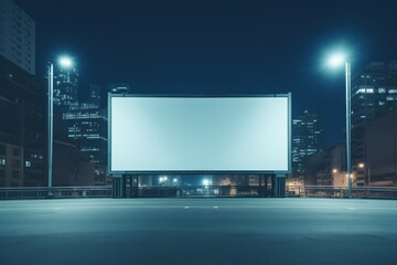 blank billboard in a city with ambient lighting