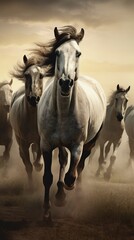 Herd wild horses galloping freely animal breeds illustration picture AI generated art
