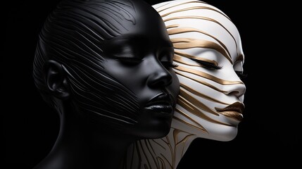 The head of a female mannequin is white and black. Styrofoam, highlighted. Generated by AI.