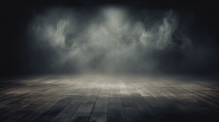 Empty dark background with smoke or fog on the floor